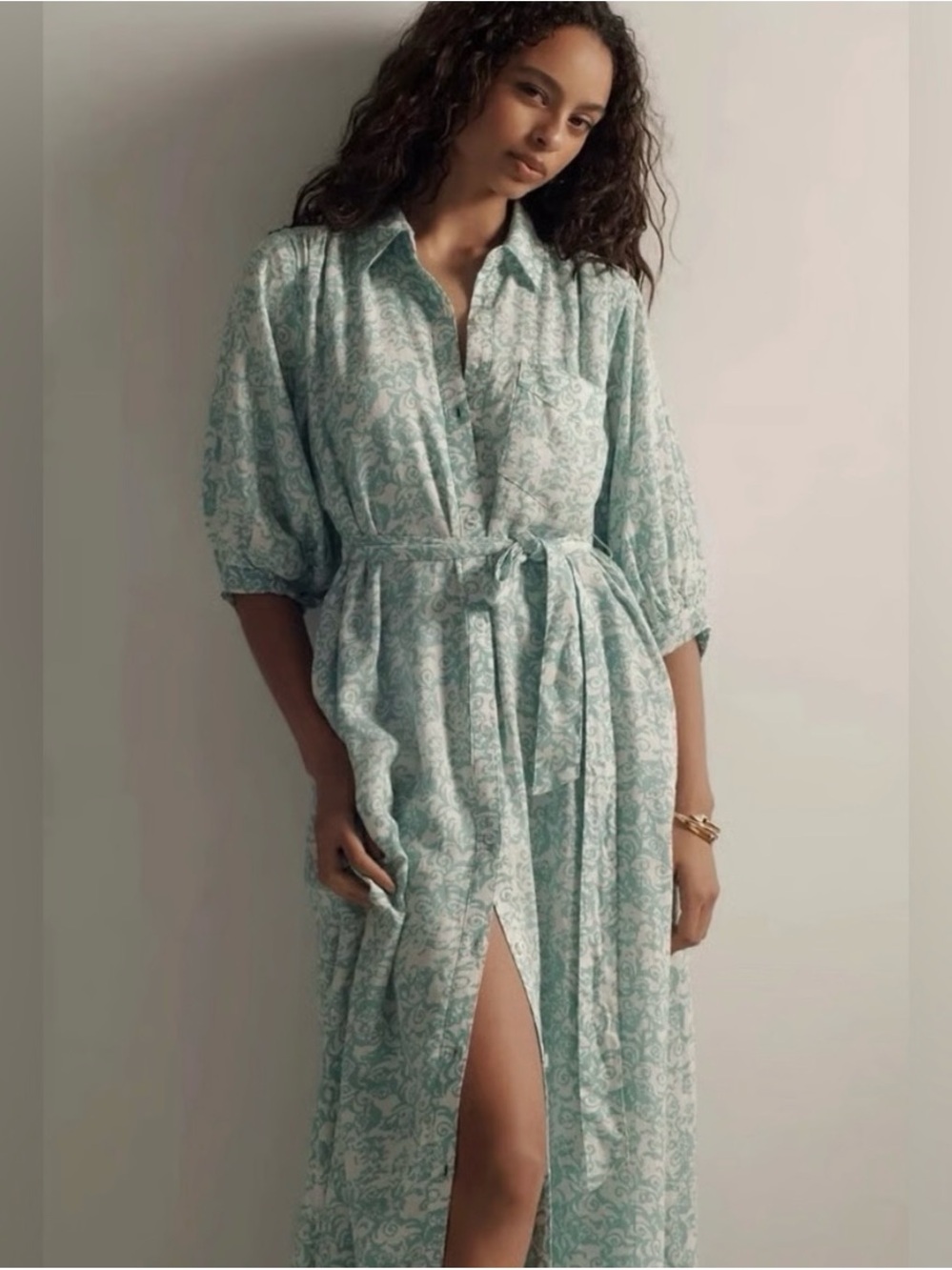 Maeve Maxi Shirt Dress with Waist Tie XS